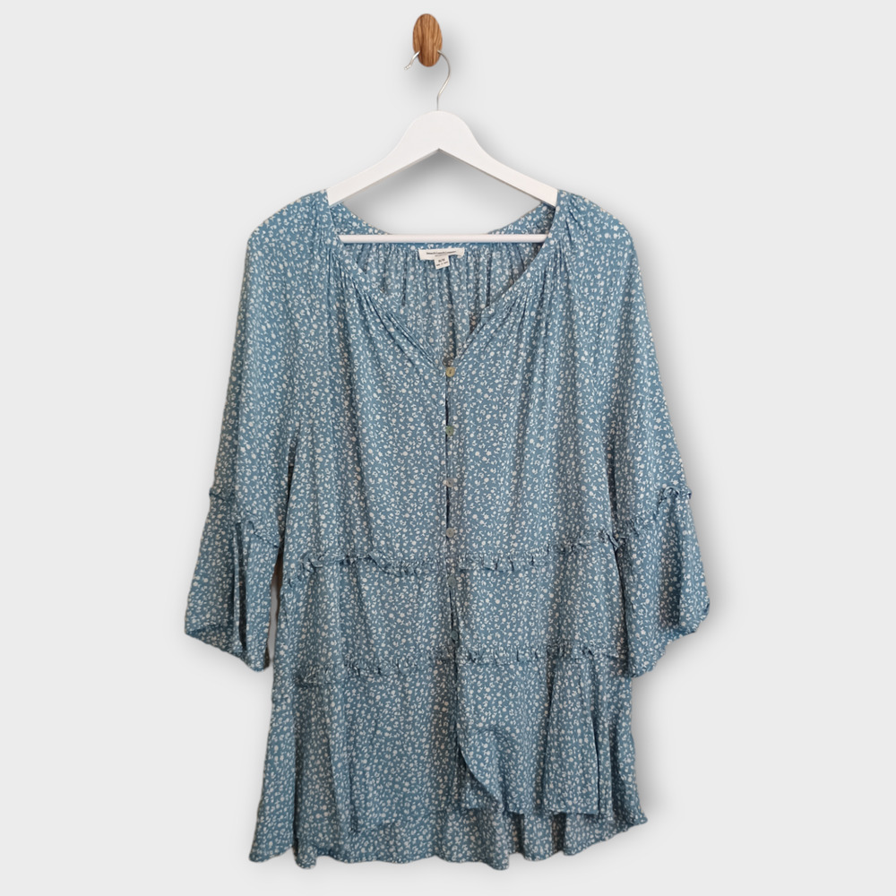 Beachlunchlounge Tunic Women's Medium Blue Suella Itsy Ditsy Boho Peasant Floral